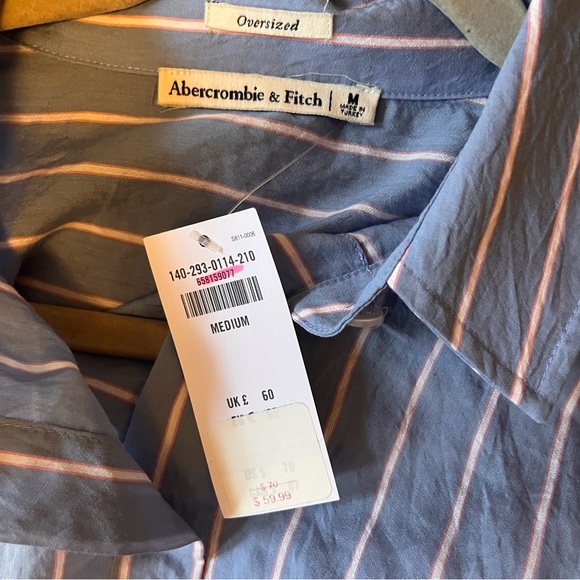 🏷️ 🆕 abercrombie & fitch • pink & blue striped button-down shirt with collar - Picture 15 of 16